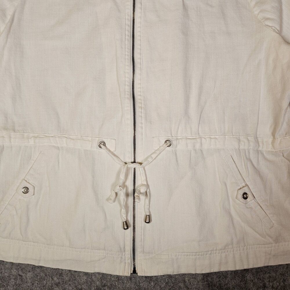 Chicos White Cotton Blend Drawstring Jacket Outdoors Classic Coastal Size 3 READ - Picture 2 of 10